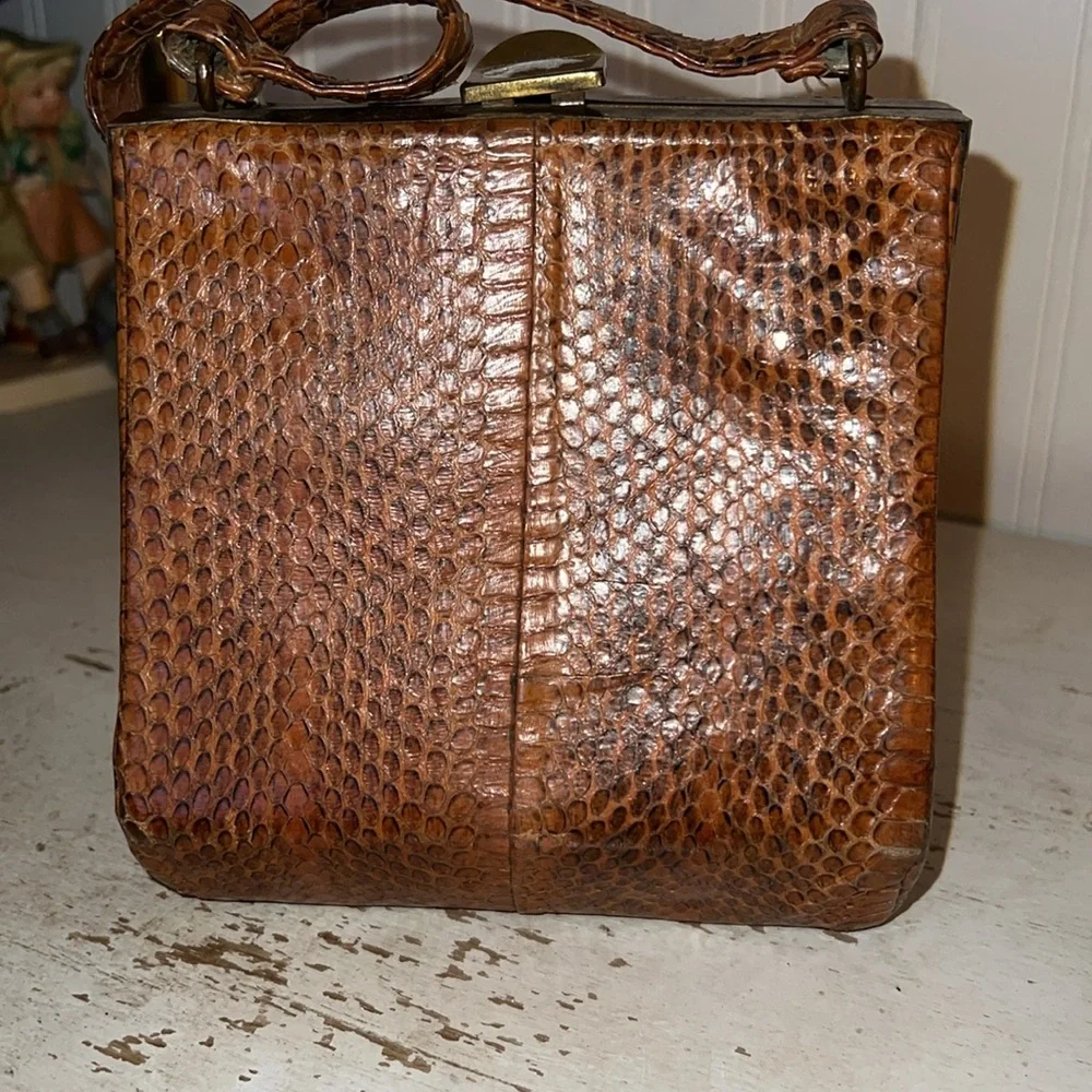 Vintage Snakeskin Brown Leather Handbag